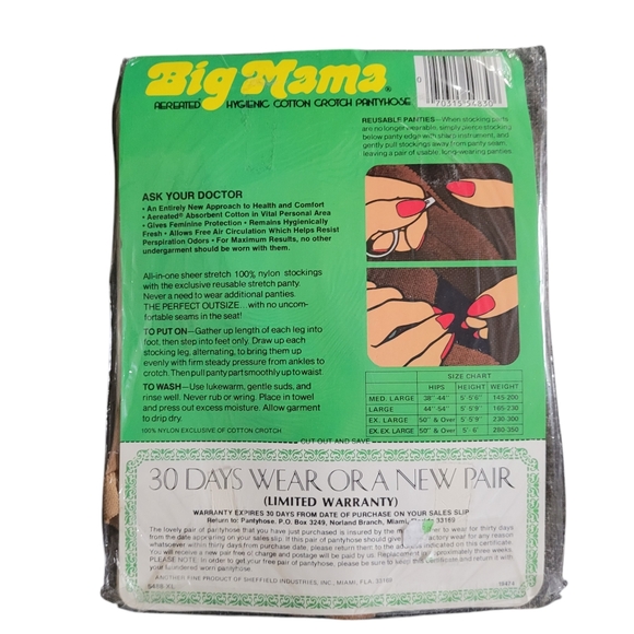 * Big Mama vintage Extra Large Pantyhose reusable panty 3 new packs - Picture 4 of 8